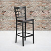 HERCULES Series Black Window Back Metal Restaurant Barstool - Walnut Wood Seat