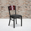 HERCULES Series Black 4 Square Back Metal Restaurant Chair - Mahogany Wood Back, Black Vinyl Seat