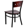 HERCULES Series Black 4 Square Back Metal Restaurant Chair - Mahogany Wood Back & Seat