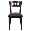 HERCULES Series Black 3 Circle Back Metal Restaurant Chair - Walnut Wood Back, Black Vinyl Seat