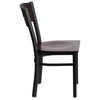 HERCULES Series Black 3 Circle Back Metal Restaurant Chair - Walnut Wood Back & Seat