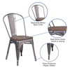 Lincoln Clear Coated Metal Stackable Chair with Wood Seat