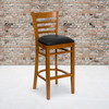 HERCULES Series Ladder Back Cherry Wood Restaurant Barstool - Black Vinyl Seat