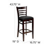 HERCULES Series Ladder Back Mahogany Wood Restaurant Barstool - Black Vinyl Seat