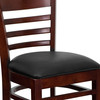 HERCULES Series Ladder Back Mahogany Wood Restaurant Barstool - Black Vinyl Seat