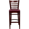 HERCULES Series Ladder Back Mahogany Wood Restaurant Barstool - Burgundy Vinyl Seat