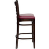 HERCULES Series Ladder Back Walnut Wood Restaurant Barstool - Burgundy Vinyl Seat