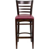 HERCULES Series Ladder Back Walnut Wood Restaurant Barstool - Burgundy Vinyl Seat