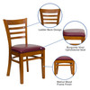 HERCULES Series Ladder Back Cherry Wood Restaurant Chair - Burgundy Vinyl Seat