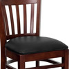 HERCULES Series Vertical Slat Back Mahogany Wood Restaurant Barstool - Black Vinyl Seat