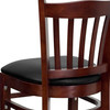 HERCULES Series Vertical Slat Back Mahogany Wood Restaurant Barstool - Black Vinyl Seat