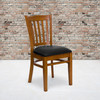 HERCULES Series Vertical Slat Back Cherry Wood Restaurant Chair - Black Vinyl Seat