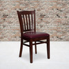 HERCULES Series Vertical Slat Back Mahogany Wood Restaurant Chair - Burgundy Vinyl Seat