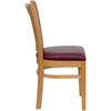 HERCULES Series Vertical Slat Back Natural Wood Restaurant Chair - Burgundy Vinyl Seat