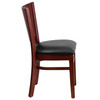 Lacey Series Solid Back Mahogany Wood Restaurant Chair - Black Vinyl Seat