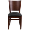 Lacey Series Solid Back Walnut Wood Restaurant Chair - Black Vinyl Seat