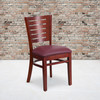 Darby Series Slat Back Mahogany Wood Restaurant Chair - Burgundy Vinyl Seat