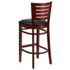 Darby Series Slat Back Mahogany Wood Restaurant Barstool - Black Vinyl Seat