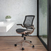 Warfield Mid-Back Transparent Black Mesh Executive Swivel Office Chair with Melrose Gold Frame and Flip-Up Arms