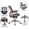 Warfield Mid-Back Transparent Black Mesh Executive Swivel Office Chair with Melrose Gold Frame and Flip-Up Arms