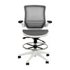 Waylon Mid-Back Transparent Gray Mesh Drafting Chair with White Frame and Flip-Up Arms