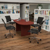 Lake 5 Piece Cherry Oval Conference Table Set with 4 Black LeatherSoft Ribbed Executive Chairs