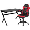 Optis Black Gaming Desk and Red/Black Racing Chair Set with Cup Holder, Headphone Hook & 2 Wire Management Holes