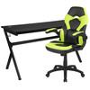 Optis Gaming Desk and Green/Black Racing Chair Set /Cup Holder/Headphone Hook/Removable Mouse Pad Top - 2 Wire Management Holes