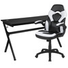 Optis Gaming Desk and White/Black Racing Chair Set /Cup Holder/Headphone Hook/Removable Mouse Pad Top - 2 Wire Management Holes