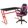 Optis Red Gaming Desk and Pink/Black Racing Chair Set with Cup Holder and Headphone Hook