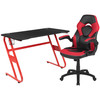 Optis Red Gaming Desk and Red/Black Racing Chair Set with Cup Holder and Headphone Hook