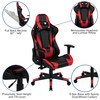 Optis Black Gaming Desk and Red/Black Reclining Gaming Chair Set with Cup Holder, Headphone Hook & 2 Wire Management Holes