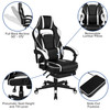 Optis Black Gaming Desk with Cup Holder/Headphone Hook/2 Wire Management Holes & White Reclining Back/Arms Gaming Chair with Footrest