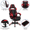 Optis Black Gaming Desk with Cup Holder/Headphone Hook/Monitor Stand & Red Reclining Back/Arms Gaming Chair with Footrest