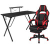 Optis Black Gaming Desk with Cup Holder/Headphone Hook/Monitor Stand & Red Reclining Back/Arms Gaming Chair with Footrest