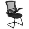 Kelista Black Mesh Sled Base Side Reception Chair with Flip-Up Arms