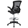 Kelista Mid-Back Black Mesh Ergonomic Drafting Chair with LeatherSoft Seat, Adjustable Foot Ring and Flip-Up Arms