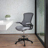 Kelista Mid-Back Dark Gray Mesh Ergonomic Drafting Chair with Adjustable Foot Ring and Flip-Up Arms