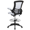 Kelista Mid-Back White Mesh Ergonomic Drafting Chair with Adjustable Foot Ring and Flip-Up Arms
