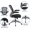 Kale Mid-Back Black Mesh Swivel Ergonomic Task Office Chair with Gray Frame and Flip-Up Arms