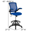 Kale Mid-Back Blue Mesh Ergonomic Drafting Chair with Adjustable Foot Ring and Flip-Up Arms