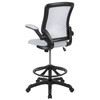 Kale Mid-Back White Mesh Ergonomic Drafting Chair with Adjustable Foot Ring and Flip-Up Arms