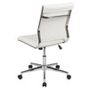 Hansel Mid-Back Armless White LeatherSoft Contemporary Ribbed Executive Swivel Office Chair