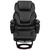 Austin Contemporary Multi-Position Recliner and Ottoman with Swivel Mahogany Wood Base in Black LeatherSoft