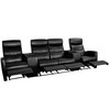 Anetos Series 4-Seat Reclining Black LeatherSoft Theater Seating Unit with Cup Holders