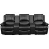 Allure Series 3-Seat Reclining Pillow Back Black LeatherSoft Theater Seating Unit with Cup Holders
