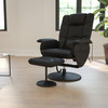 Cason Massaging Adjustable Recliner with Deep Side Pockets and Ottoman with Wrapped Base in Black LeatherSoft