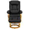 Davies Contemporary Adjustable Recliner and Ottoman with Swivel Maple Wood Base in Black LeatherSoft