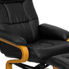 Davies Contemporary Adjustable Recliner and Ottoman with Swivel Maple Wood Base in Black LeatherSoft