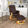 Davies Contemporary Adjustable Recliner and Ottoman with Swivel Maple Wood Base in Brown LeatherSoft